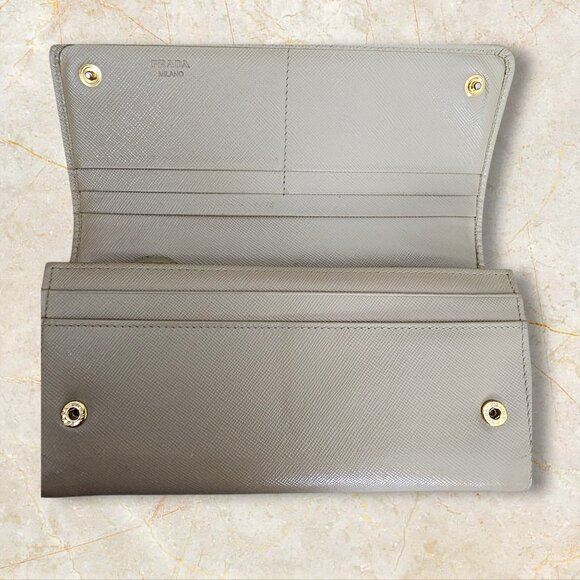 Prada Milano Saffiano Leather Logo Flap Snap Beige Long Continental Wallet - Picture 3 of 11